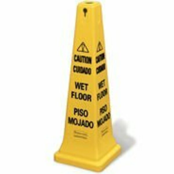 Rubbermaid in.Caution Wet Floor in. Safety Cone Yellow 36 in. 4 Sided Multi-lingual FG627677YEL-EA